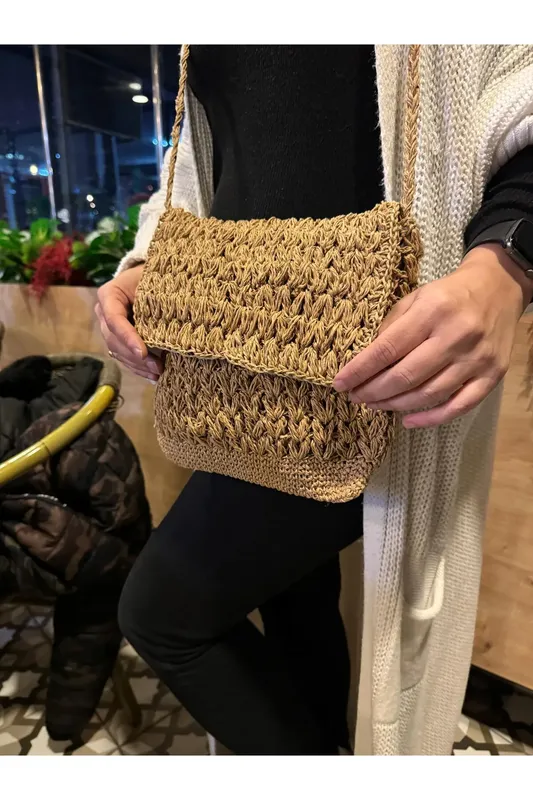 Günlük Omuz Çantası, Hasır, Şık, Doğal ve Rahat Kullanım