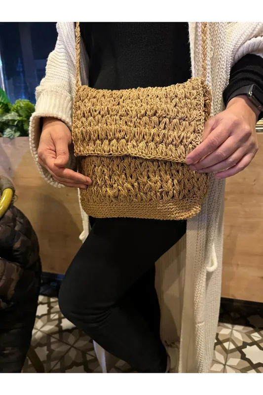Günlük Omuz Çantası, Hasır, Şık, Doğal ve Rahat Kullanım