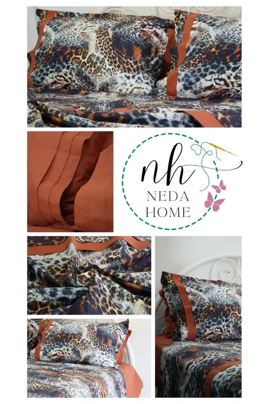 ÇİFT KİŞİLİK DİJİTAL BASKI LEOPAR DESENLİ TURUNCU RENK NEVRESİM TAKIMI
