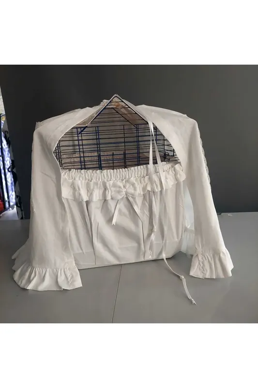 Kuş Deseni Baskılı Kenarlı Kuş Kafes Tülü