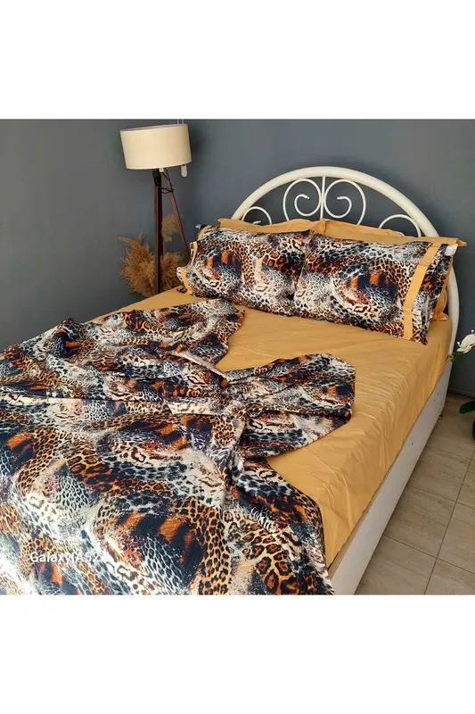 Dijital Baskılı Leopar Desenli Çift Kişilik Nevresim Takımı 
