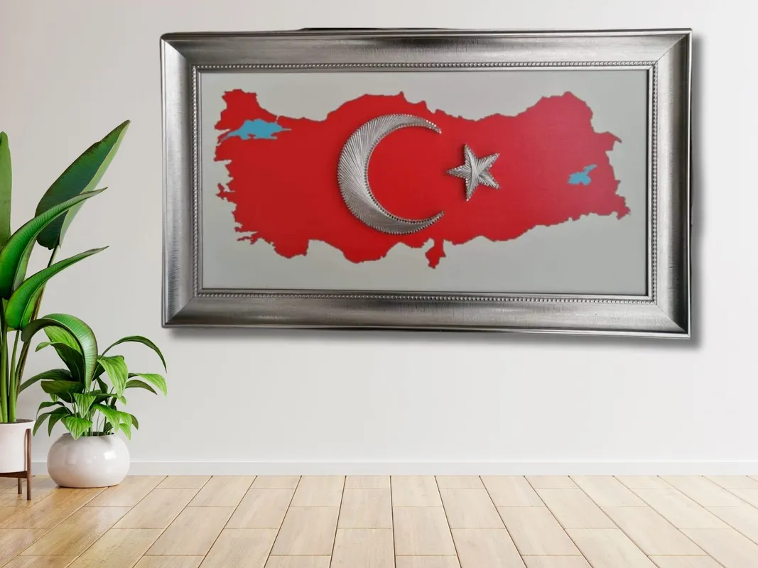 El Yapımı Türk Bayrağı Filografi Tablo  30x50 cm  Vatansever Dekoratif Sanat