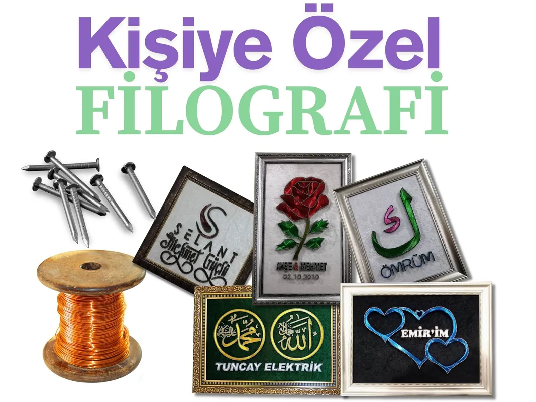 İsme Özel El Yapımı Filografi  Ölçü Renk ve Tasarım Seçeneğiyle Kişiye Özel Filografi