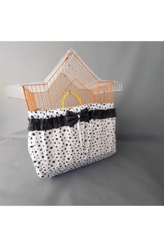 EKRU ZEMIN UZERINE INDIGO GEOMETRIK DESENLİ KUŞ KAFES ÖRTÜSÜ