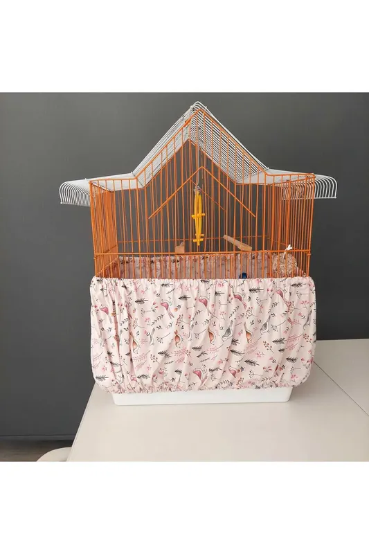 Pembe Kuş Motifli Koruyucu Kuş Kafesi Tülü