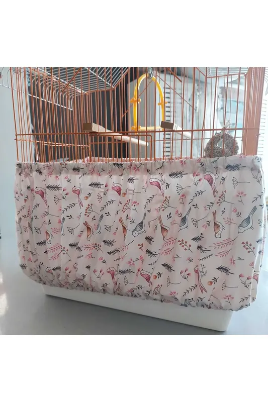 Pembe Kuş Motifli Koruyucu Kuş Kafesi Tülü