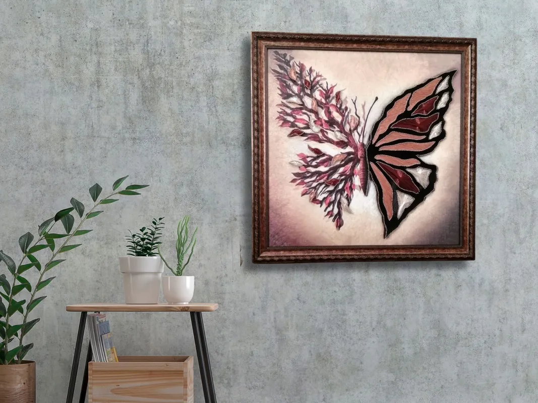 Kanvas Kelebek Filografi Sanatı Renkli Şık Filografi 50x50 cm