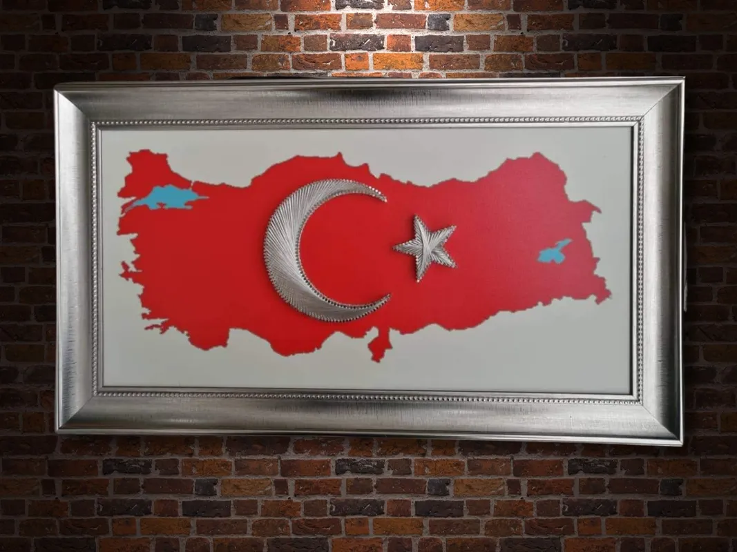 El Yapımı Türk Bayrağı Filografi Tablo  30x50 cm  Vatansever Dekoratif Sanat