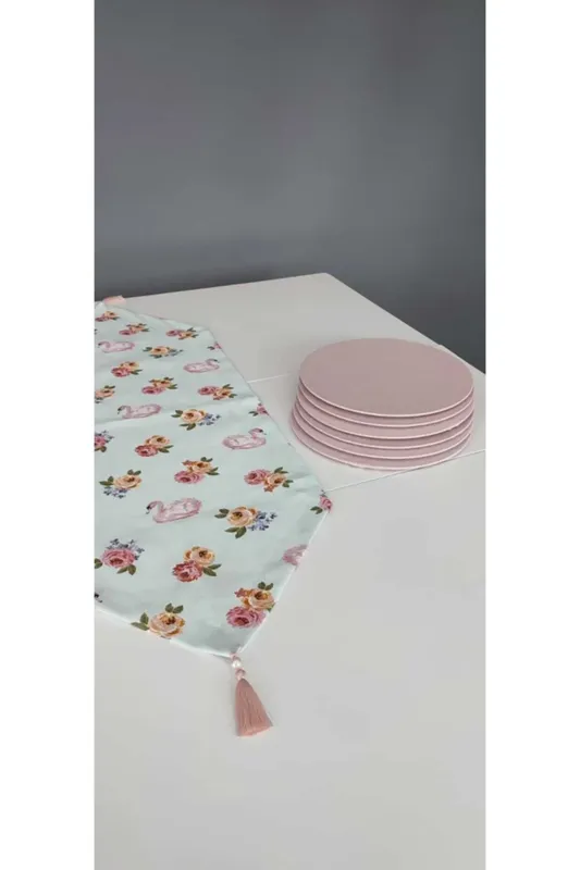 Pembe Beyaz Çiçek Motifli Supla Set
