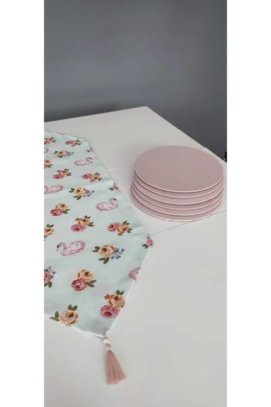 Pembe Beyaz Çiçek Motifli Supla Set