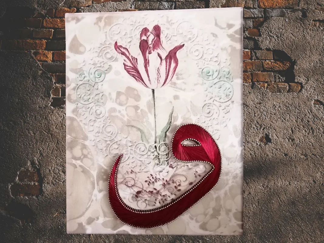 Mor Vav Harfi Filografi Tablo  30x50 cm El Yapımı İslami Duvar Sanatı