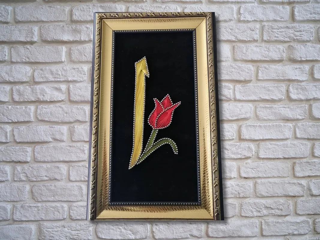 Elif Harfi Motifli Filografi Tablo  15x30 cm El Yapımı Mini İslami Dekor