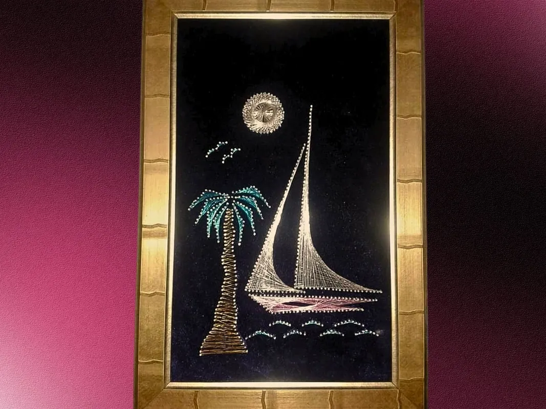 El Yapımı Yelkenli ve Deniz Manzaralı Filografi Tablo  30x50 cm