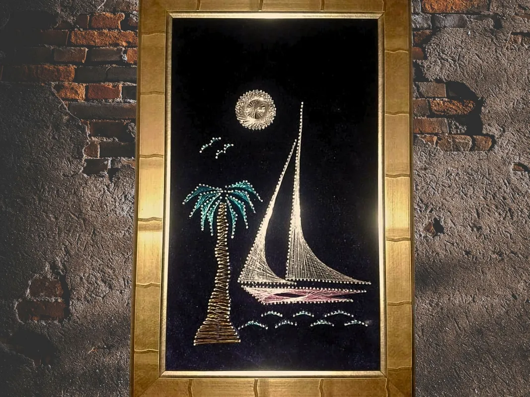 El Yapımı Yelkenli ve Deniz Manzaralı Filografi Tablo  30x50 cm