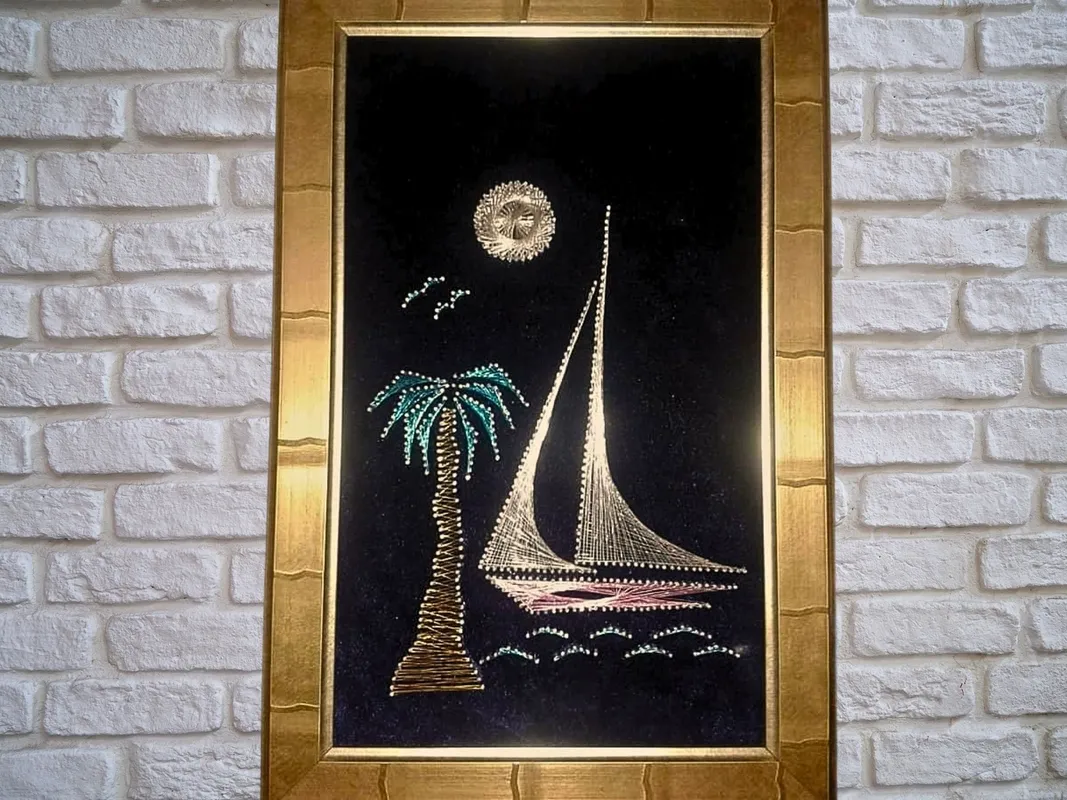 El Yapımı Yelkenli ve Deniz Manzaralı Filografi Tablo  30x50 cm