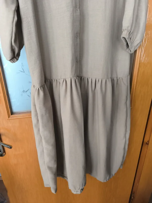 Uzun elbise uzun kollu açık kahve rengi muslin kumaş 38 40 beden uyumlu