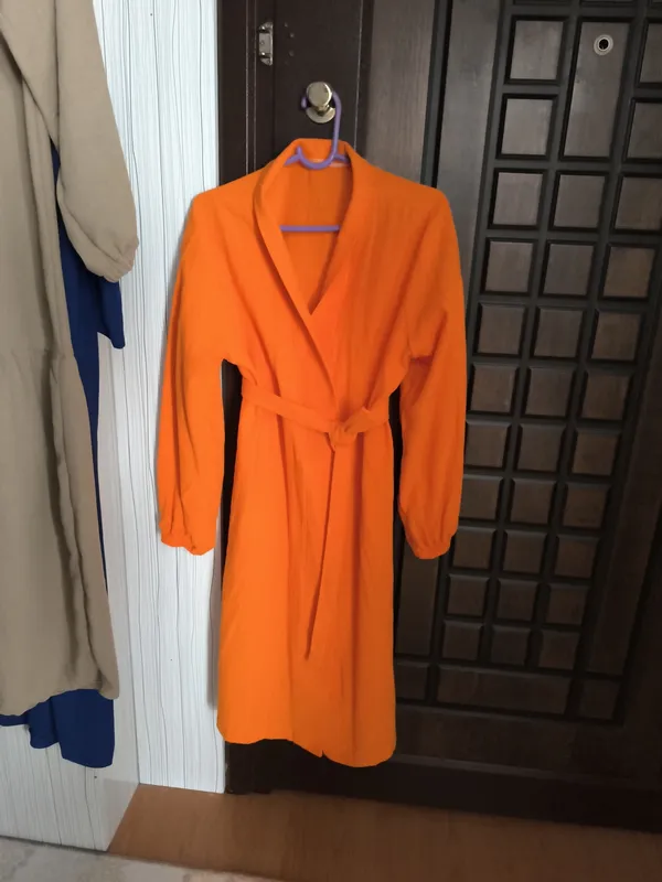 Kimona turuncu renktir keten kumaş standart beden 