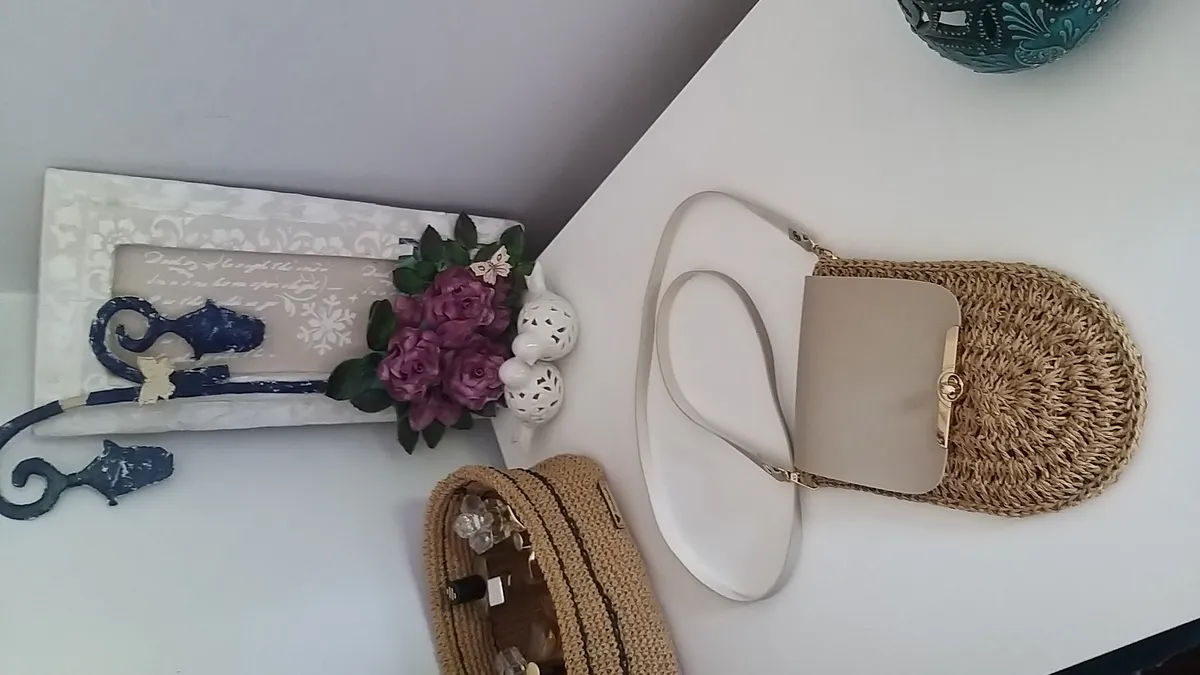 Hasır Deri Kapaklı ve Askılı Telefon Çantası