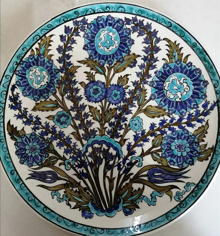 Klasik Mavi Bahçe İznik Çini Dekoratif Tabak 30 cm El Yapımı