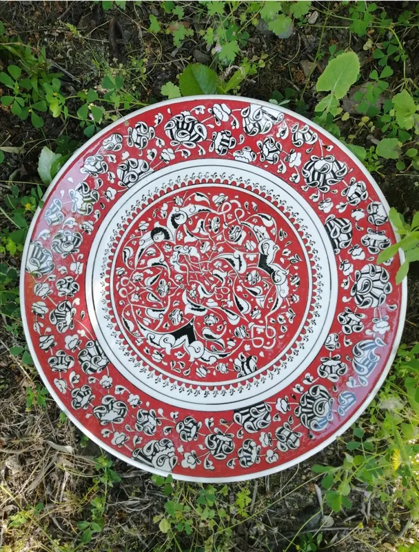 Babanakkaş Desenli 40x40 El Yapımı Klasik Çini Tabak Osmanlı Sanatı Dekorasyonu