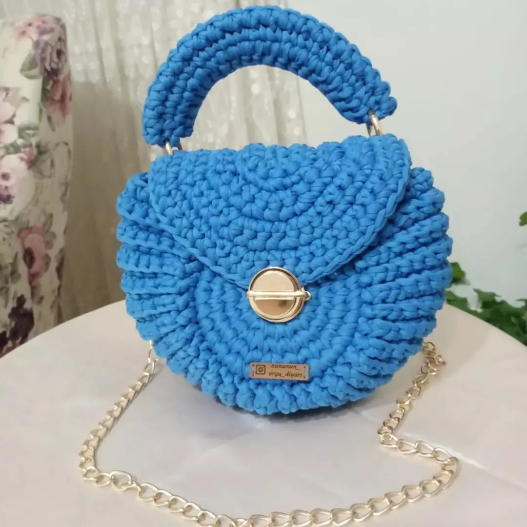 Mavi Midye Örgü Çanta El Yapımı