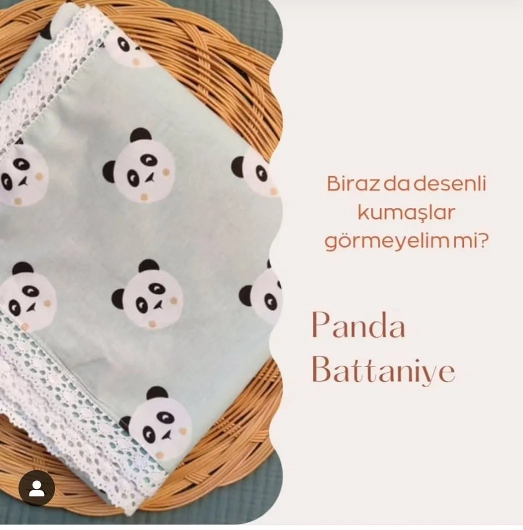 Panda Desenli Çift Kat Poplin Örtü – 100×100 cm