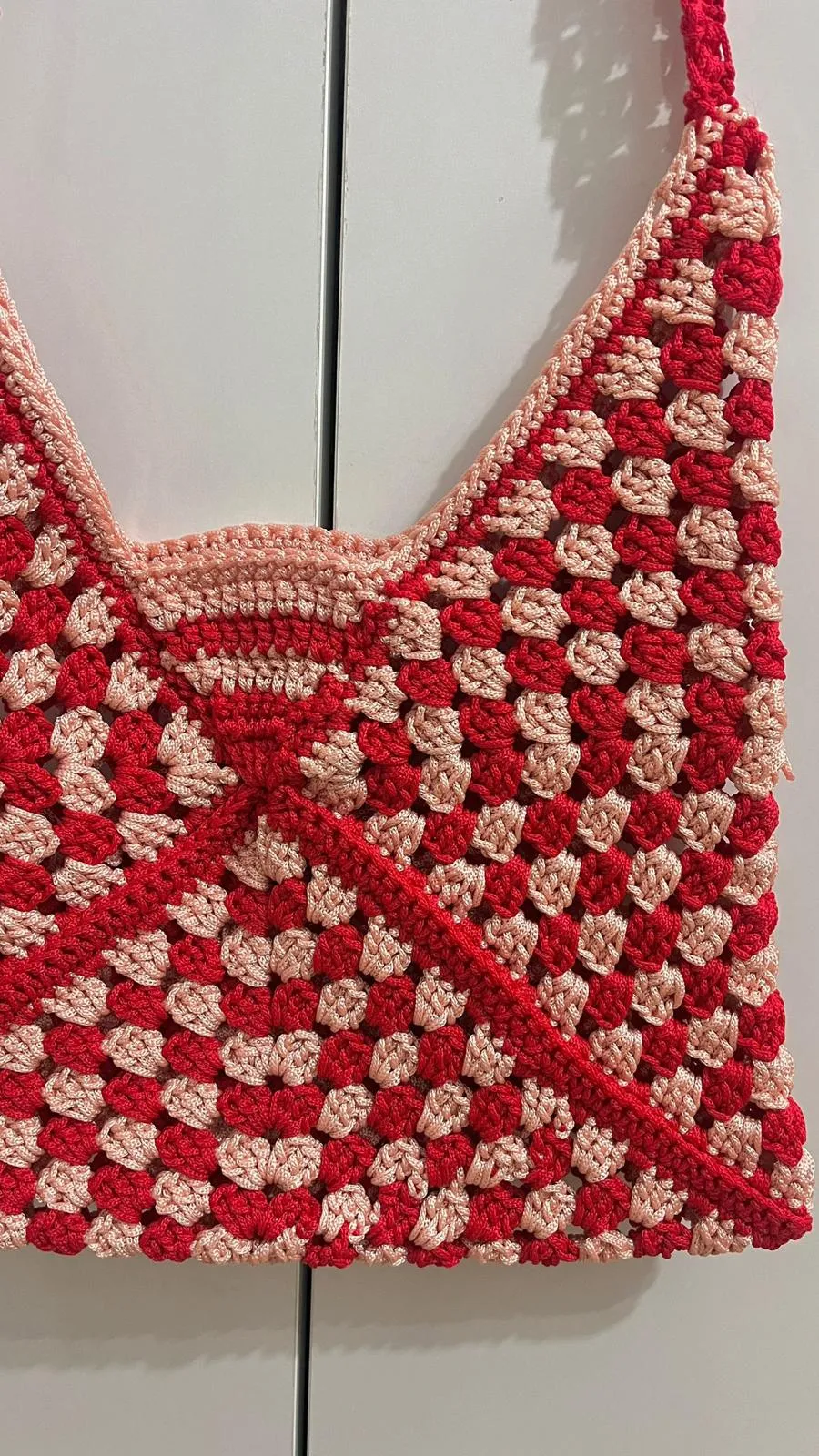 Kırmızı-Pembe Granny Motifli El Örgüsü Çanta