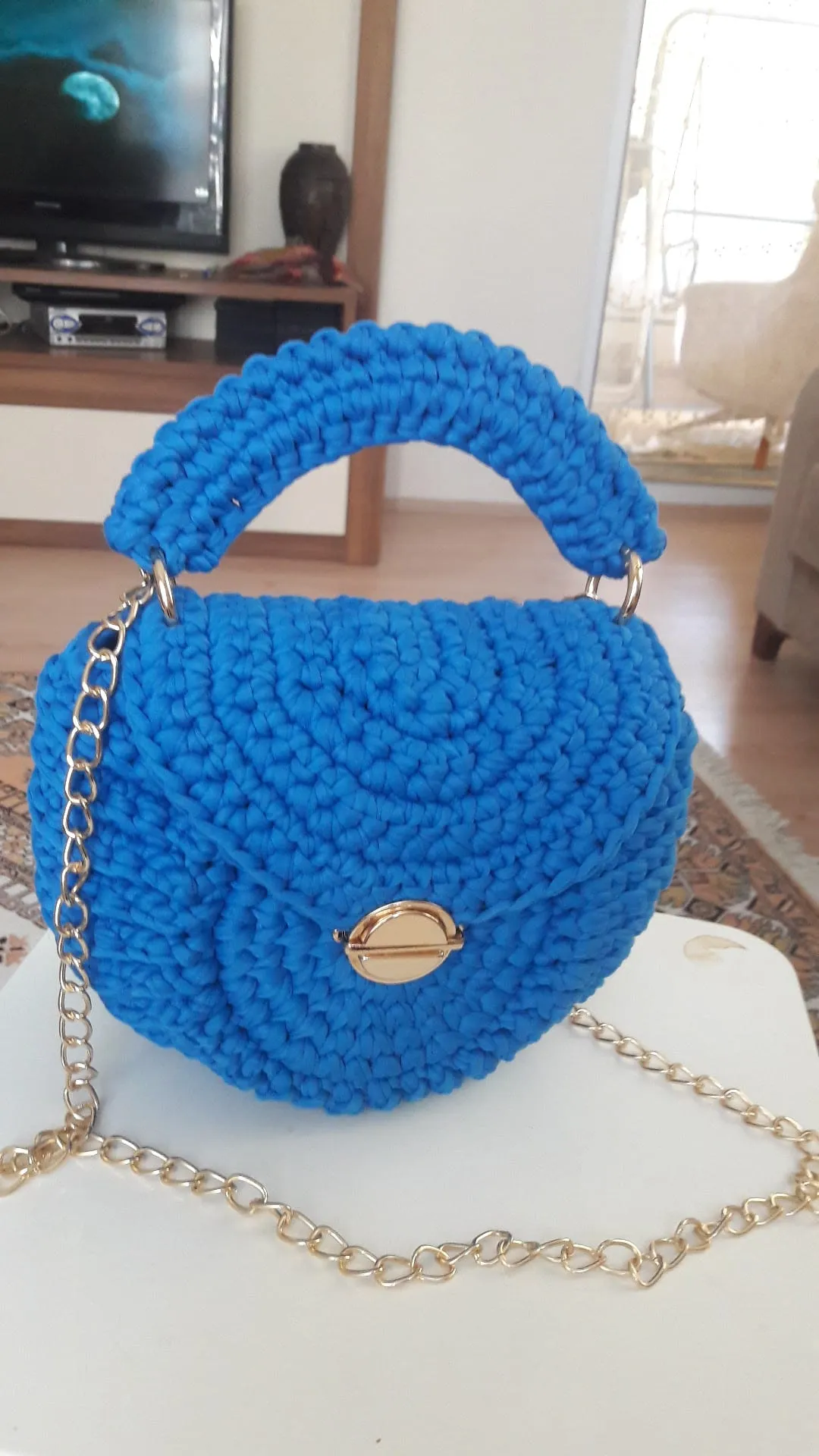 Mavi Midye Örgü Çanta El Yapımı