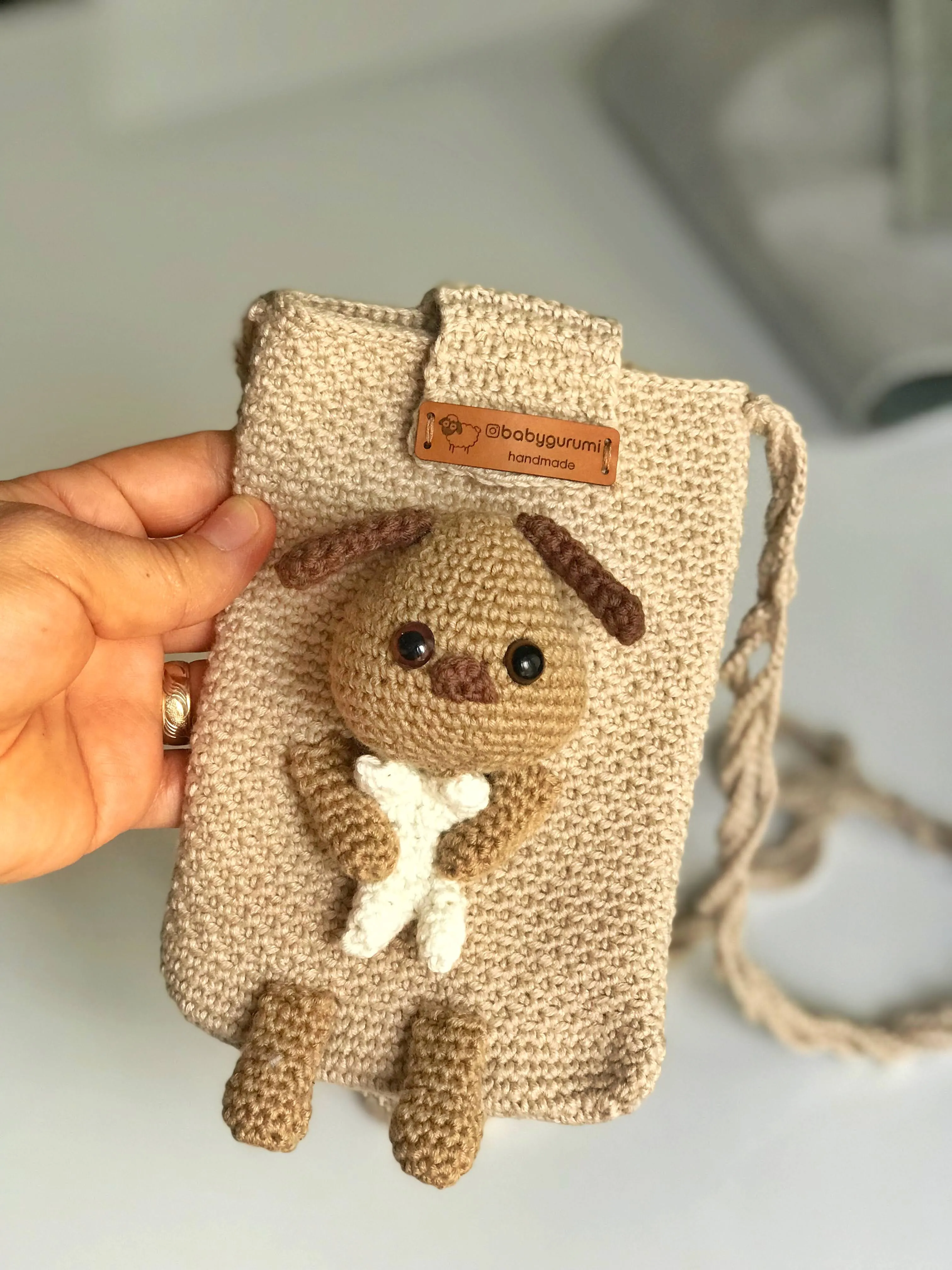 El Örgüsü Köpekli Çapraz Mini Çanta