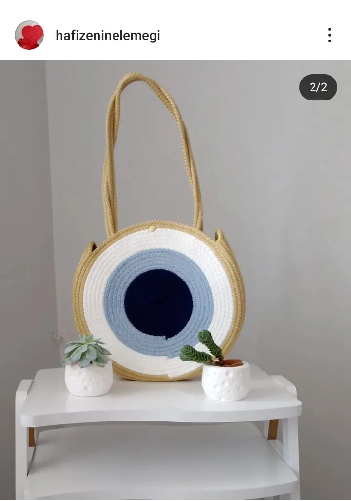 Makaron Nazar Desenli Astarlı Omuz Çantası – Yuvarlak Formlu El Yapımı